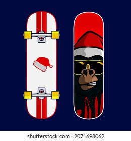 Skateboard style christmas vector art potrait logo colorful design with dark background. Abstract graphic illustration. Isolated black background for t-shirt, poster, clothing, merch