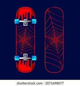 Skateboard style halloween vector line neon art potrait logo colorful design with dark background. Abstract graphic illustration. Isolated black background for t-shirt, poster, clothing, merch