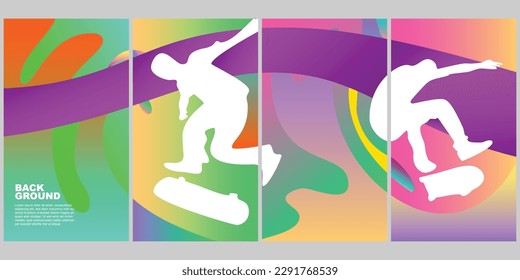 Skateboard Summer Color Pop Vertical Background Set for Poster Social Media