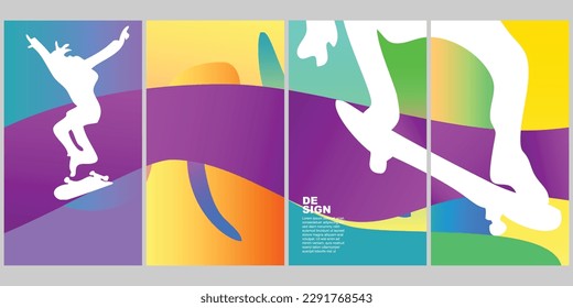 Skateboard Summer Color Pop Vertical Background Set for Poster Social Media