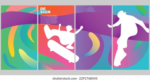 Skateboard Summer Color Pop Vertical Background Set for Poster Social Media