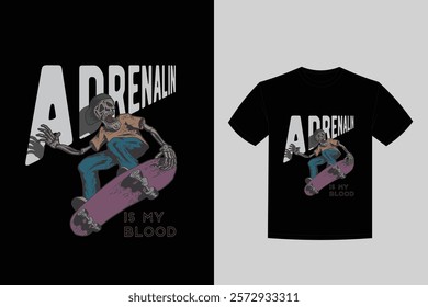 skateboard t shirt label design with illustration skeleton playing skateboard