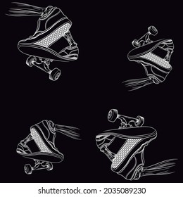 Skateboard Tennis Seamless Pattern Black Background