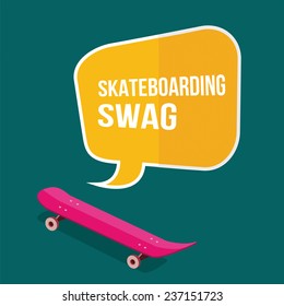 skateboard with thought bubbles on green background. flat design