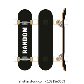 Skateboard top, side and bottom view