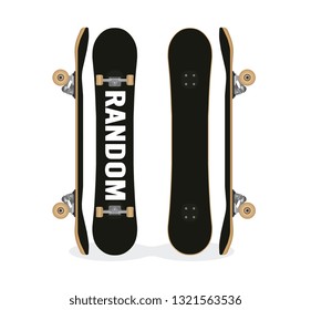 Skateboard top, side and bottom view