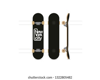 Skateboard top, side and bottom view 
