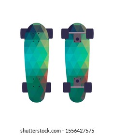 Skateboard with trendy print on both sides. Vector illustration