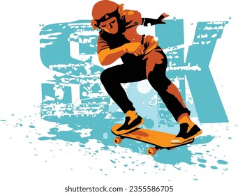 Skateboard Tricks. Vector illustration. Silhouette character.