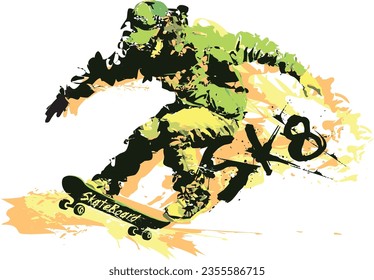 Skateboard Tricks. Vector illustration. Silhouette character.