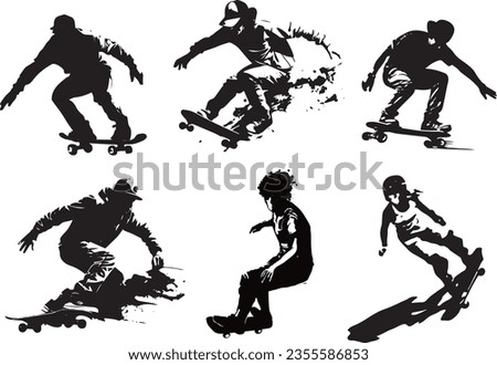 Skateboard Tricks. Vector illustration.Silhouette character.