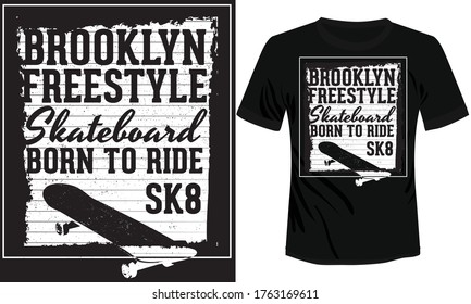 Skateboard t-shirt vector design, ready to print white skate t-shirt vector skate