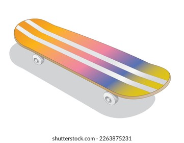 Skateboard in Two Strips and Color Combined Decoration, sports equipment, vector illustration isolated on white background, eps