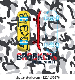 skateboard typography brooklyn army pattern background