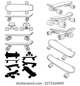Skateboard Vector 08. Illustration einzeln auf weißem Hintergrund. Eine Vektorgrafik von Skateboard.