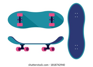 Skateboard, Vektorgrafik-Illustration einzeln auf weißem Hintergrund.