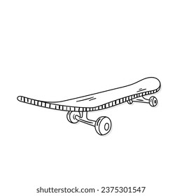 Icono vectorial de patineta en estilo doodle. Símbolo de diseño simple. Objeto de caricatura dibujado a mano aislado sobre fondo blanco.