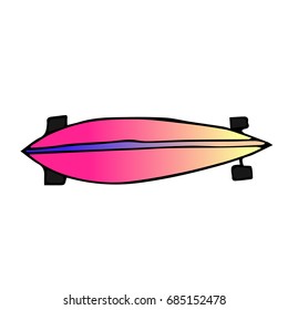 Skateboard vector illustration on white background. Doodle style. Design icon, print, logo, poster, symbol, decor, textile, paper, card. 