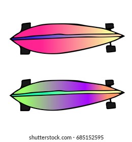 Skateboard vector illustration on white background. Doodle style. Design icon, print, logo, poster, symbol, decor, textile, paper, card. 