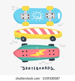 Skateboard vector illustration, T-shirt design for kids.