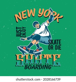 Ilustraciones vectoriales de patineta con lemas geniales para la impresión de camisetas y otros usos. Ilustración vectorial. Patrón sin foco con cráneo de dibujos animados, patineta, sombrero, etc.