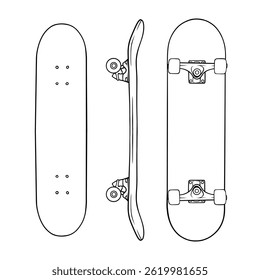 skateboard vector lineart handdraw illustration set collection