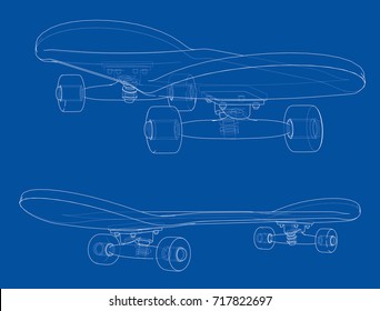 Skateboard. Vector rendering of 3d. Wire-frame style. The layers of visible and invisible lines are separated
