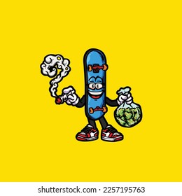skateboard vector smoking joint hold nug weed cartoon