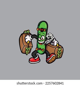 caricatura de algas nug vectorial de skateboard de fumar