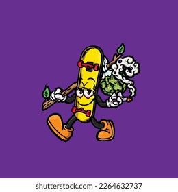 skateboard vector smoking joint hold nug weed cartoon