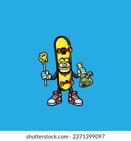 skateboard vector smoking joint hold nug weed cartoon