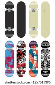 skateboard vector template illustration set (with backside design collection) 