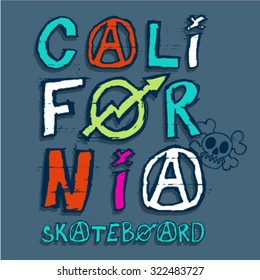 Skateboard vector typography.Hand drawn artwork.
