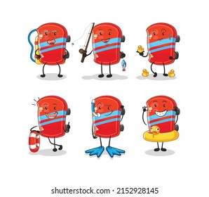 the skateboard water activity group. cartoon mascot vector