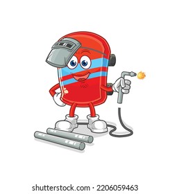 the skateboard welder mascot. cartoon vector