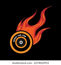 skateboard wheels flame full color for tshirt, logo or apparel vector