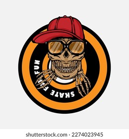 skateboard wheels with urban skull full color for tshirt, apparel, vector