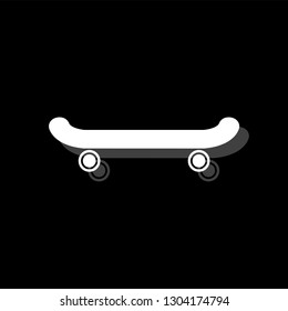 Skateboard. White flat simple icon with shadow