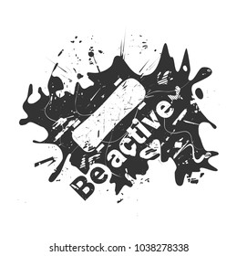 Skateboard. White object on black background. Grunge vector illustration