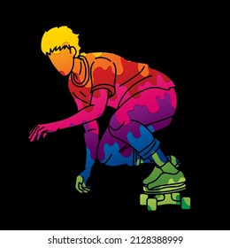 Skateboarder Action Skateboard Player Extreme Sport Cartoon Graphic Vector