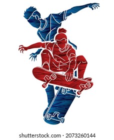 Skateboarder Action Skateboard Players Extreme Sport Cartoon Graphic Vector