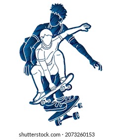 Skateboarder Action Skateboard Players Extreme Sport Cartoon Graphic Vector
