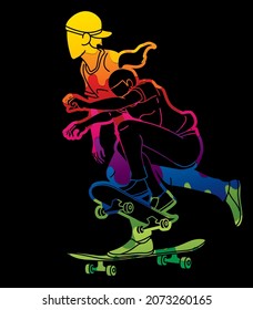 Skateboarder Action Skateboard Players Extreme Sport Cartoon Graphic Vector