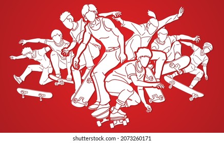 Skateboarder Action Skateboard Players Extreme Sport Cartoon Graphic Vector