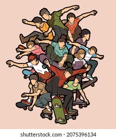 Skateboarder Action Skateboard Players Extreme Sport Cartoon Graphic Vector