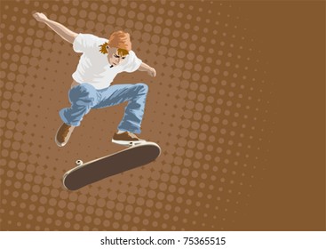 Skateboarder in action, vector illustration