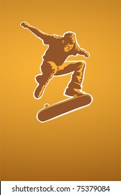 Skateboarder in action, vector illustration