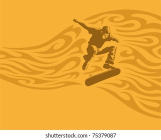 Skateboarder in action, vector illustration