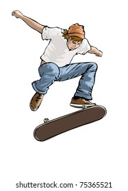 Skateboarder in action, vector illustration on white background