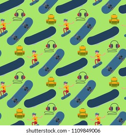 Skateboarder active people seamless pattern background sport extreme active skateboarding urban jumping tricks vector illustration.